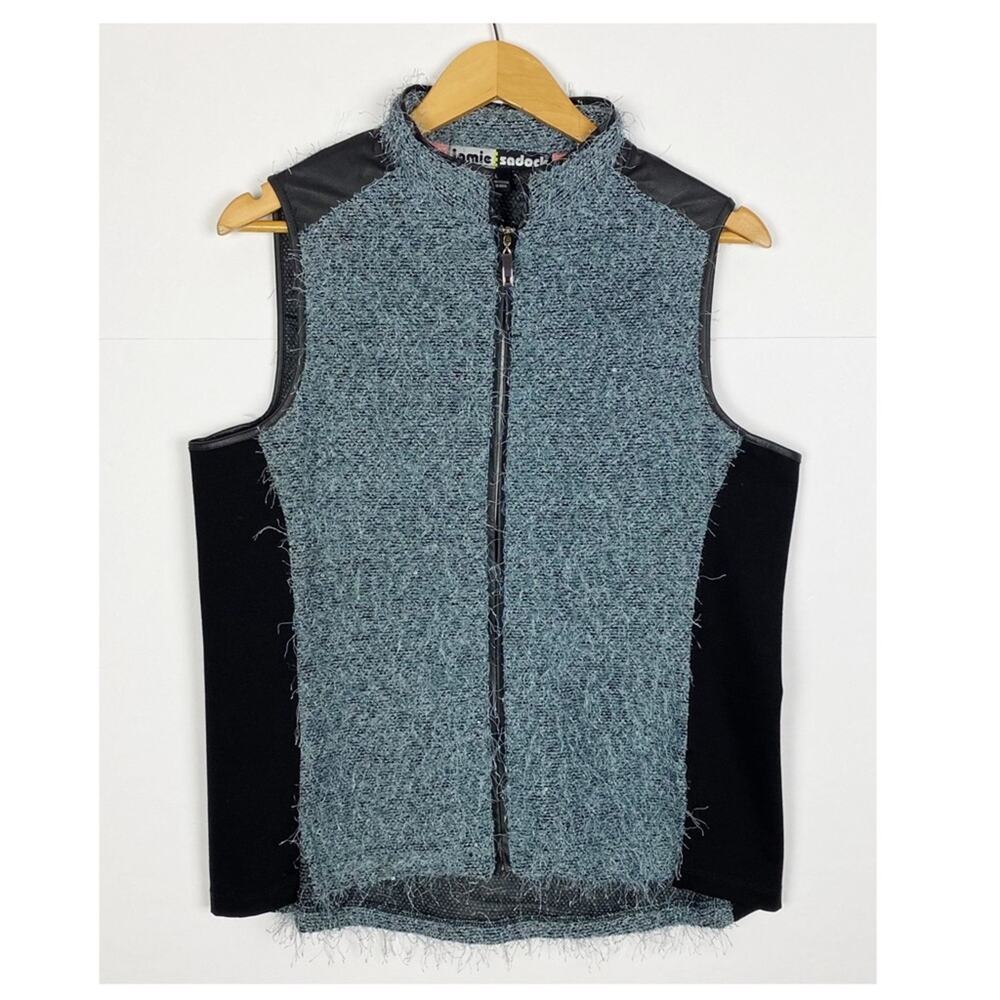 Jamie Sadock Women's Large 
Black Faux Leather Blue Full Zip
Vest